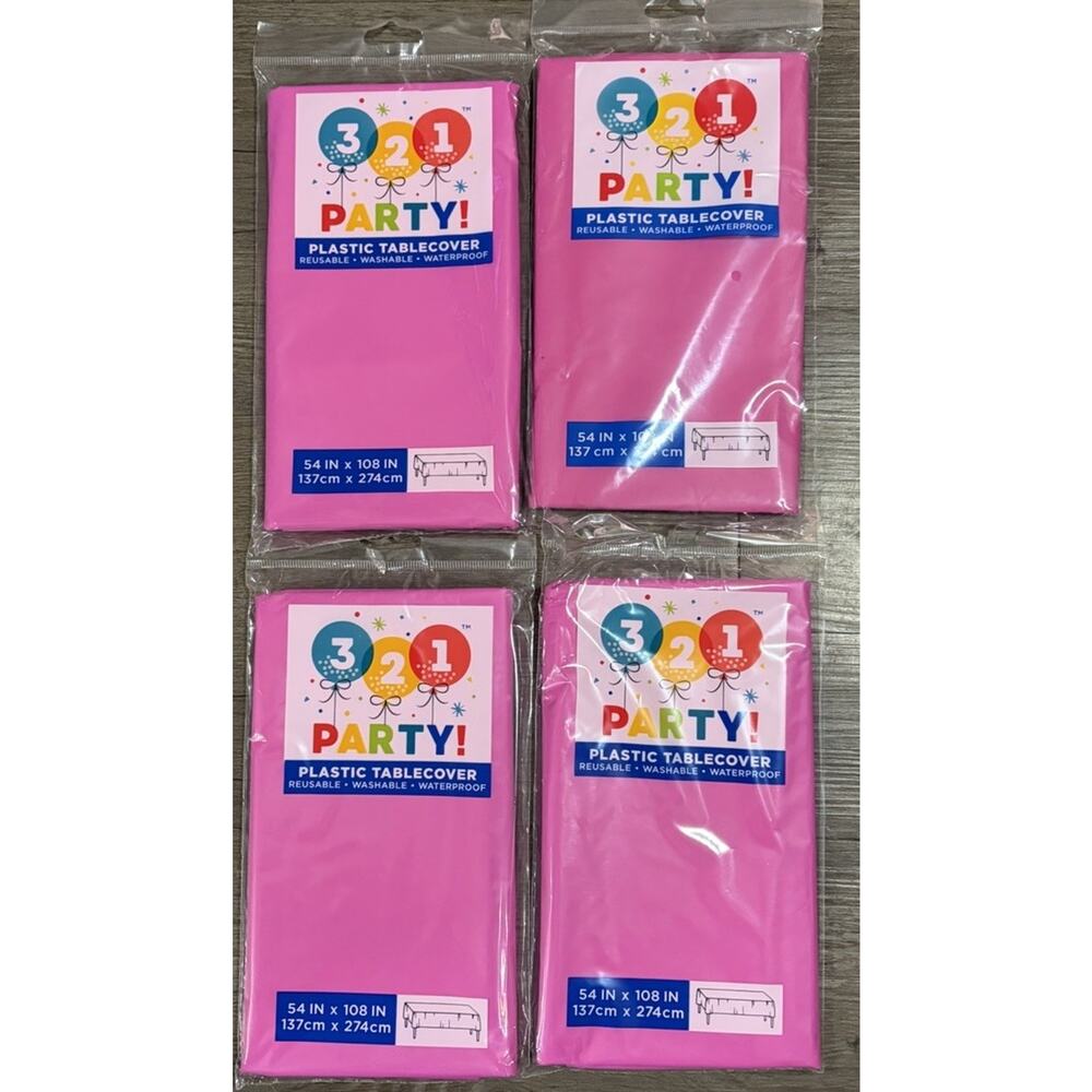 4 Neon Pink Plastic Tablecovers 54x108 Rectangle Party Table Cover Reusable NEW